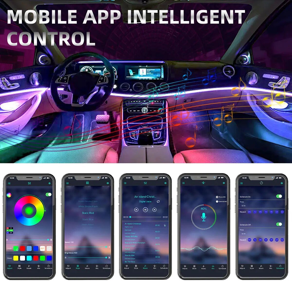 4 IN 1 6 IN 1 Symphony Car LED - огляд і ціна Led Ambient Interior Car Lights App Control