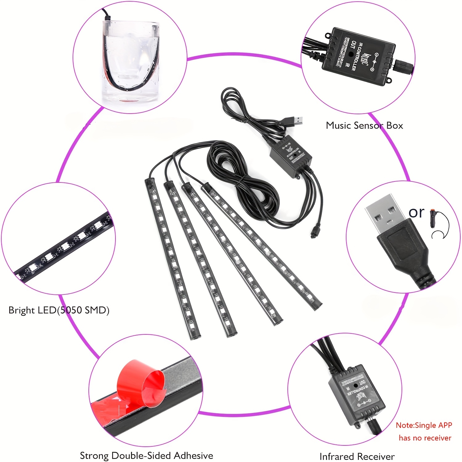 72/48 Neon LED Car Interior Am - огляд і ціна Led Ambient Interior Car Lights App Control