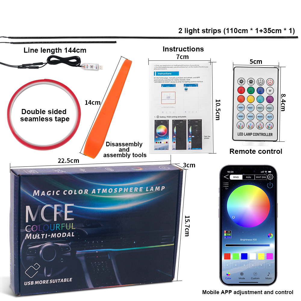64 colors USB Car LED Ambient  - огляд і ціна Led Ambient Interior Car Lights App Control